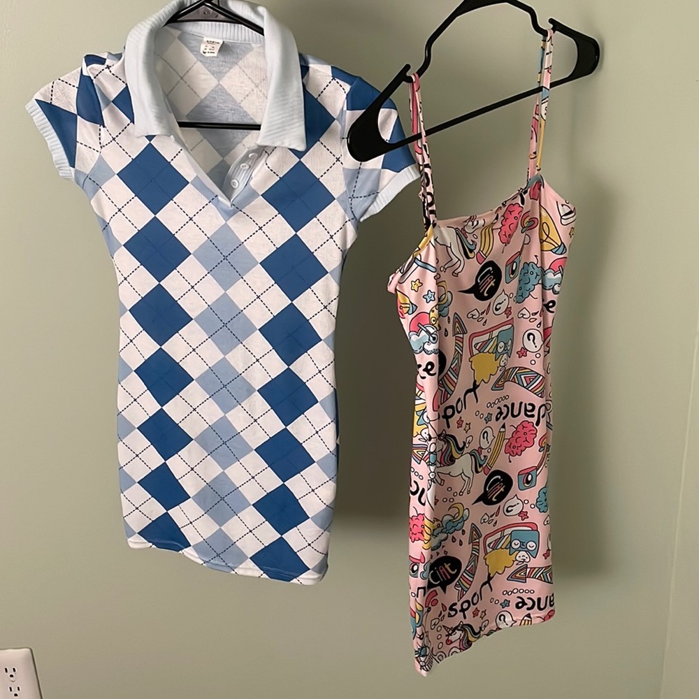 2 shein girl dresses. Blue dress size 10-11y pink dress size 11-12y US